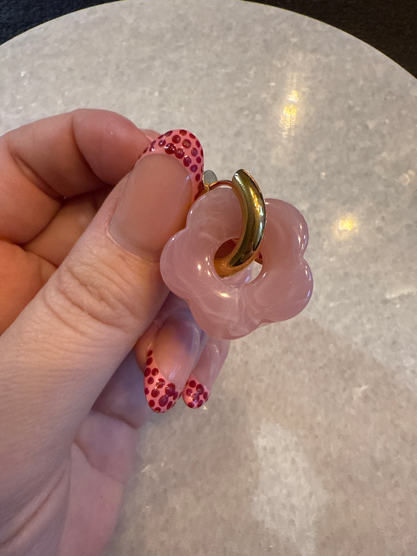 Oorbel bloem roze goud