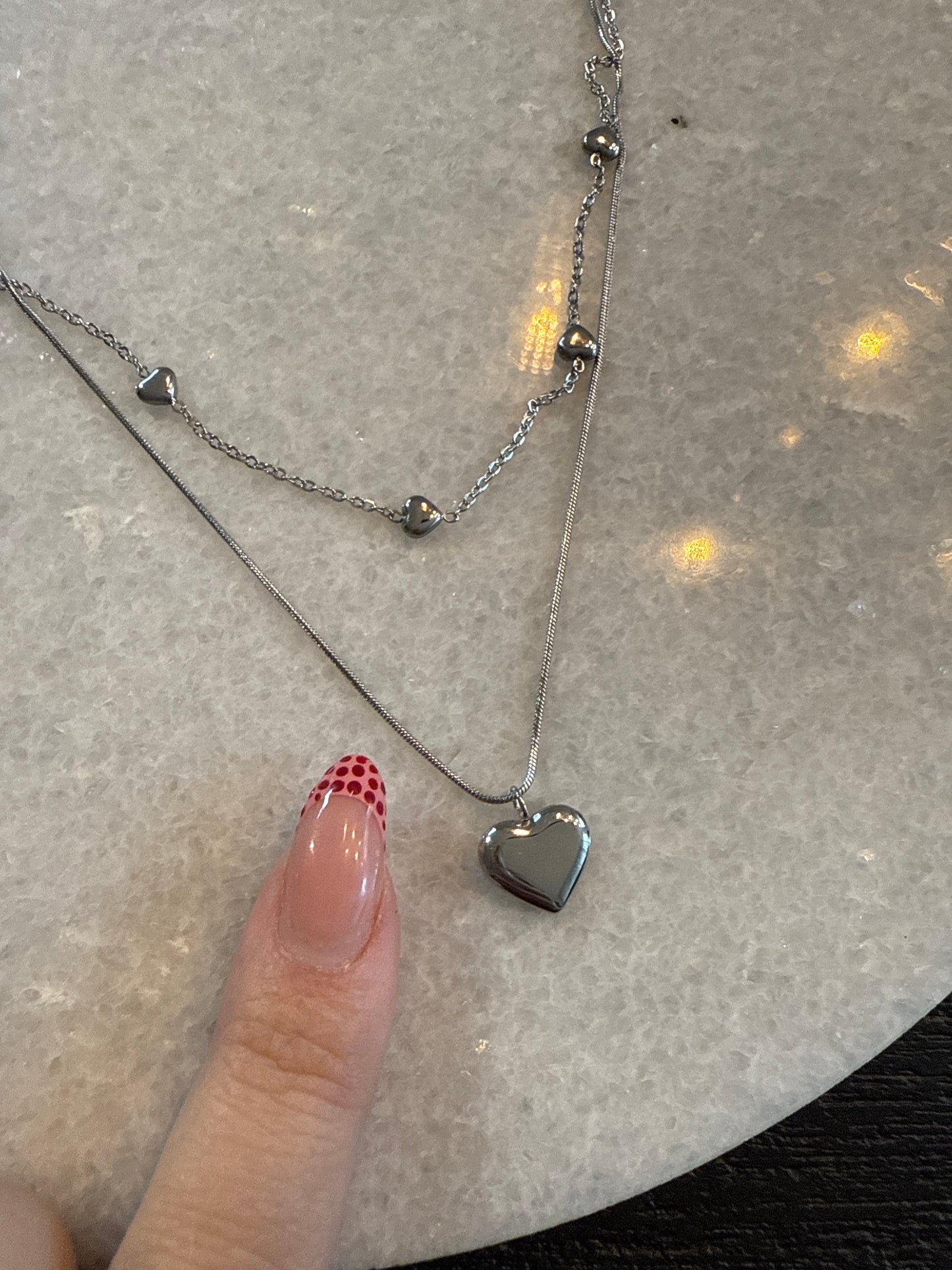 Ketting double chain hart zilver