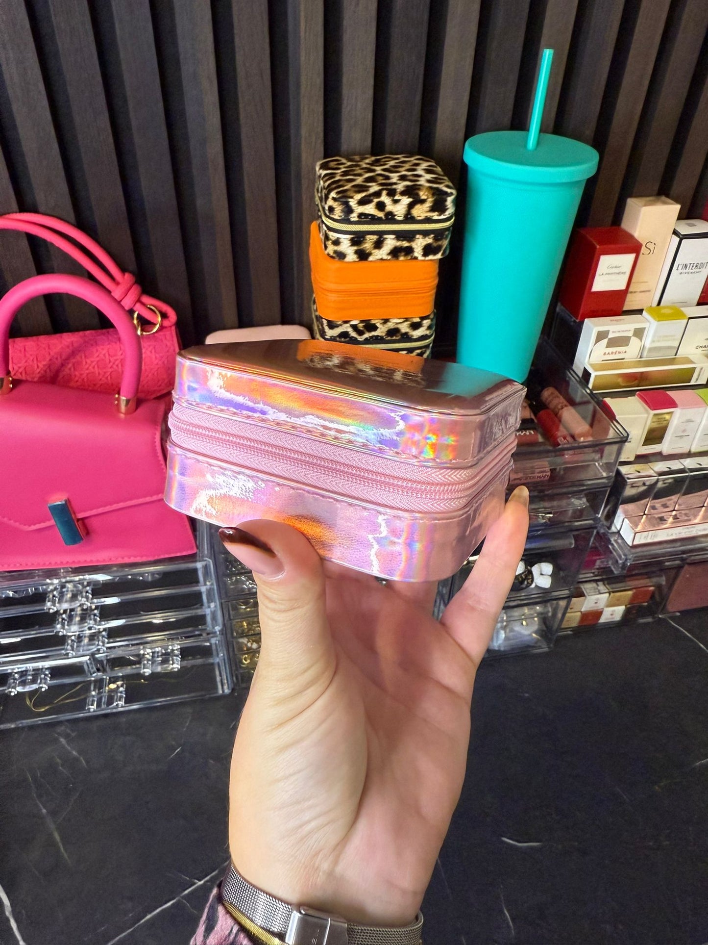 Sieraden bewaardoos Fluorescerend roze