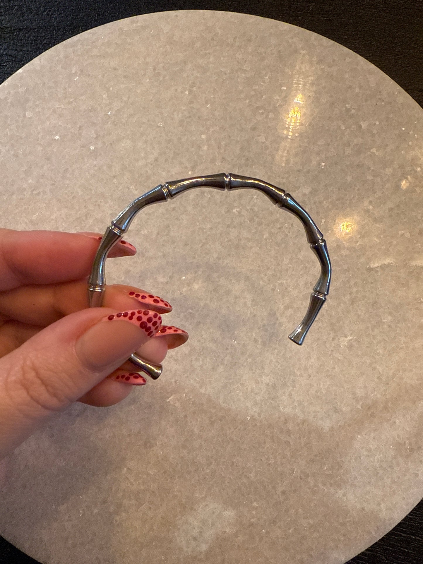 Bangle bamboe open zilver