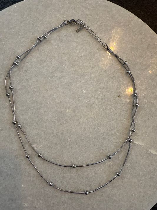 Ketting double chain dot zilver