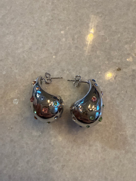 Oorbel drop zilver multicolor