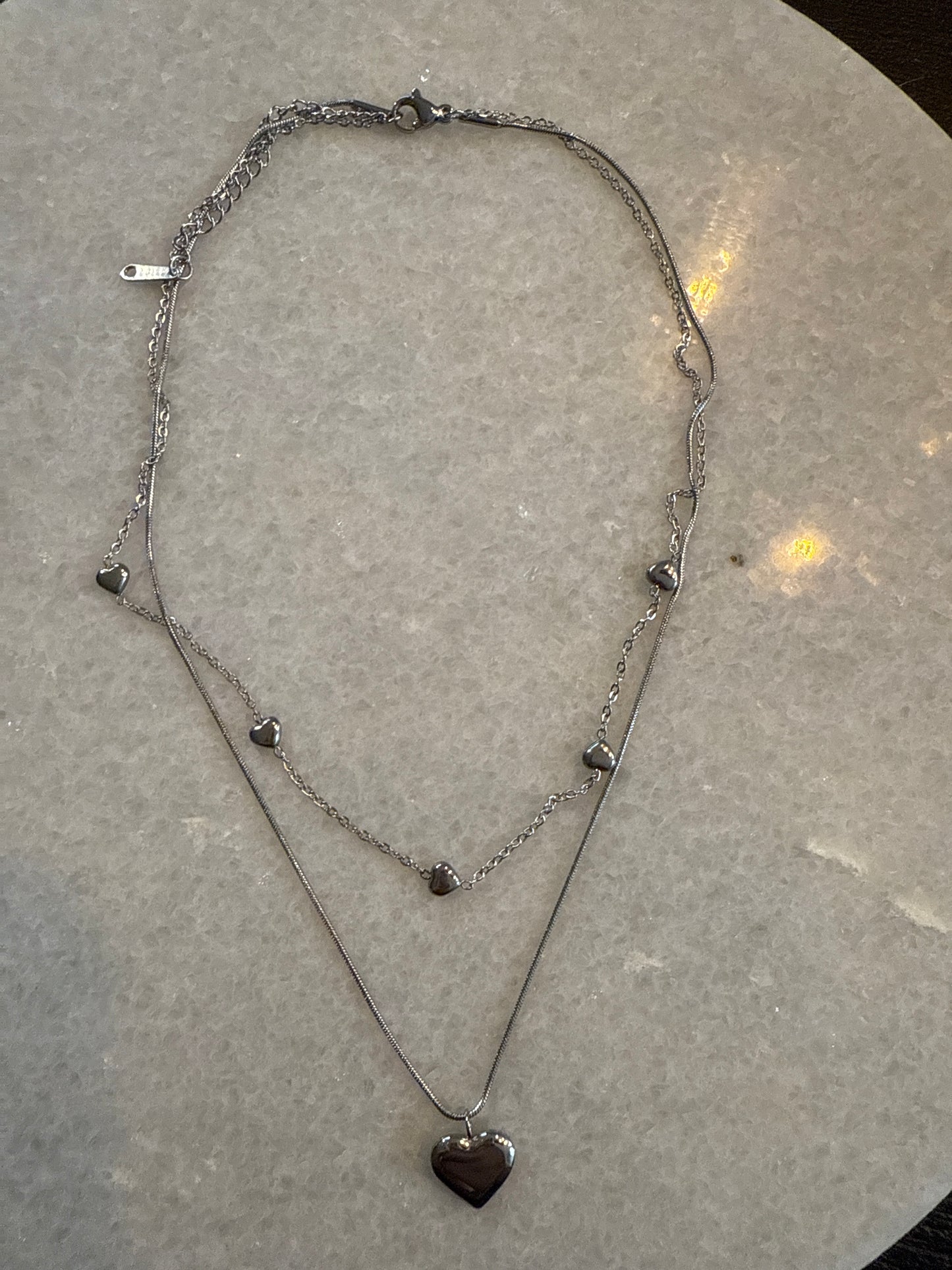 Ketting double chain hart zilver