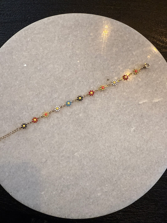 Armband multicolor flower goud